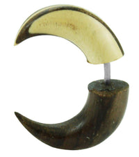 Load image into Gallery viewer, Tribal Fake Piercing Streifen braun beige Holz Doppel Kralle handgeschnitzt Sono Edelstahl Organic - chic-net.de
