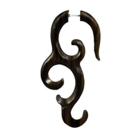 Load image into Gallery viewer, Tribal Fake Piercing Wave spiralig 67 x 30 mm Sono Holz braun Edelstahl Ohrstecker Ohrring 1 mm - chic-net.de
