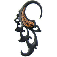 Load image into Gallery viewer, Tribal Holz Piercing Expander 6 mm schwarz Hookspirale Eizenholz braun gepunktet Kokosholzinlay - chic-net.de

