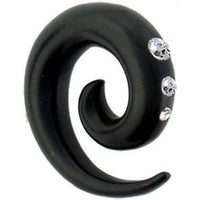 Load image into Gallery viewer, Tribal Holz Piercing Expander, schwarze Spirale mit Kristallen, 4mm, Ohrring aus Eisenholz,, Plug, Tunnel, Ohrhänger, Ohrstecker - chic-net.de
