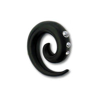 Load image into Gallery viewer, Tribal Holz Piercing Expander, schwarze Spirale mit Kristallen, 6mm, Ohrring aus Eisenholz,, Plug, Tunnel, Ohrhänger, Ohrstecker - chic-net.de
