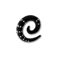 Load image into Gallery viewer, Tribal Holz Pircing Expander, schwarze Spirale mit 25 Kristallen, 6mm, Ohrring aus Eisenholz, Plug, Tunnel, Ohrhänger, Ohrstecker - chic-net.de
