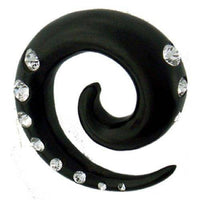 Load image into Gallery viewer, Tribal Holz Pircing Expander, schwarze Spirale mit 9 Kristallen, 4mm, Ohrring aus Eisenholz, Plug, Tunnel, Ohrhänger, Ohrstecker - chic-net.de
