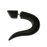 Load image into Gallery viewer, Tribal Ohrring Sono Holz gebogen Spike diagonal schwarz Edelstahl Fake Piercing 1 mm - chic-net.de
