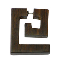 Cargar imagen en el visor de la galería, Tribal Ohrring Sono Holz groß rechteckig Spirale braun Fake Piercing Edelstahlbügel 1 mm - chic-net.de
