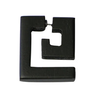Load image into Gallery viewer, Tribal Ohrring Sono Holz groß rechteckig Spirale schwarz Fake Piercing Edelstahlbügel 1 mm - chic-net.de
