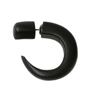 Load image into Gallery viewer, Tribal Ohrring Sono Holz Spike Halbspirale schwarz Fake Piercing Edelstahlbügel 1 mm - chic-net.de
