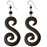 Load image into Gallery viewer, Tribal Ohrringe aus Sono Holz, große braune Strudel, Edelstahlbügel - chic-net.de
