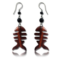 Load image into Gallery viewer, Tribal Ohrringe Fishbone Sono Holz Edelstahl braun Perlen schwarz Ohrstecker Ohrhänger nickelfrei - chic-net.de
