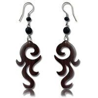 Cargar imagen en el visor de la galería, Tribal Ohrringe Narraholz Wimpernspirale dunkelbraun schwarze Perlen Edelstahl - chic-net.de
