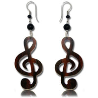 Load image into Gallery viewer, Tribal Ohrringe Notenschlüssel Musik Holz Edelstahl braun Perlen schwarz Ohrhänger nickelfrei - chic-net.de
