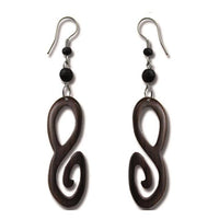 Load image into Gallery viewer, Tribal Ohrringe Schnörkel Achter-Form Sonoholz dunkelbraun Ohrhänger Edelstahl - chic-net.de
