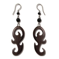 Load image into Gallery viewer, Tribal Ohrringe Schnörkel Haken Sonoholz dunkelbraun Ohrhänger Edelstahl - chic-net.de
