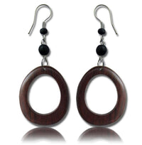 Load image into Gallery viewer, Tribal Ohrringe Sono Holz oval Edelstahl braun Perlen schwarz Ohrstecker Ohrhänger - chic-net.de
