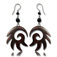 Load image into Gallery viewer, Tribal Ohrringe Zacken Spirale Narra Holz Edelstahl braun Perlen schwarz Ohrhänger nickelfrei - chic-net.de
