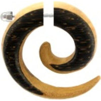 Load image into Gallery viewer, Tribal Piercing Fake Spirale Palmenholz Teakholz beige dunkelbraun Ohrstecker Ohrring Edelstahl 1 mm - chic-net.de
