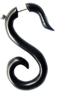 Cargar imagen en el visor de la galería, Tribal Spirale Schwan Ohrring Sono Holz schwarz Fake Piercing Ohrstecker Edelstahl 1 mm - chic-net.de
