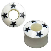 Load image into Gallery viewer, Tribal Tunnel Bone weiß schwarz Sterne handgeschnitzt Organic Expander Plug Piercing Ohrstecker - chic-net.de
