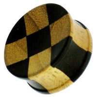 Load image into Gallery viewer, Tunnel Karomuster schwarz braun Eisenholz Teakholz konkav Tribal Holz Plug Holzplug handgeschnitzt - chic-net.de
