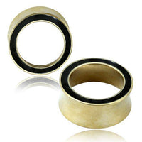 Cargar imagen en el visor de la galería, Tunnel Plug Messing Onyx Stein schwarz Rim gold - chic-net.de
