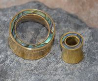 Cargar imagen en el visor de la galería, Tunnel Plug Messing Paua Abalone Perlmutt Rim gold - chic-net.de
