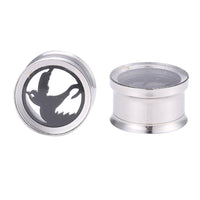 Load image into Gallery viewer, Tunnel Plug Motiv Friedenstaube Taube schwarz Edelstahl Schraubplug silber Farben - chic-net.de
