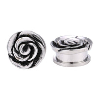 Load image into Gallery viewer, Tunnel Plug Schraubplug Chirurgenstahl Edelstahl dünn silber Farben Blüte groß geöffnet - chic-net.de
