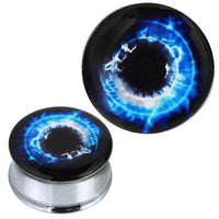 Load image into Gallery viewer, Tunnel silbern Edelstahl Plug Acryl Strom Strudel blau weiß rund Piercing - chic-net.de
