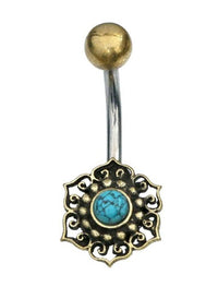 Load image into Gallery viewer, Bauchnabelpiercing Blume Edelstahl Stein Messing - chic-net.de
