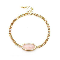 Load image into Gallery viewer, vergoldet Kupfer Armband 18 karat oval Rosenquarz Stein nickelfrei Karabiner verstellbar Panzerkette - chic-net.de
