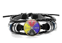 Load image into Gallery viewer, Viking Kompass Leder Armband schwarz silber verstellbar.
