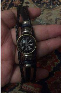 Load image into Gallery viewer, Viking Kompass Leder Armband schwarz silber verstellbar.
