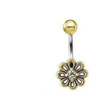 Load image into Gallery viewer, Bauchnabel Piercing Brass Edelstahl Blümchen Stein - chic-net.de
