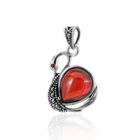 Cargar imagen en el visor de la galería, Zirkonia Anhänger Silberschmuck 925er Sterling Silber Fassung Zirkonia Kristall rot Schwan - chic-net.de
