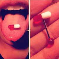 Load image into Gallery viewer, Zungen Piercing Edelstahl Pille Zunge 18mm weiß bunt - chic-net.de
