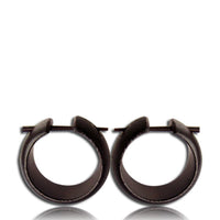 Load image into Gallery viewer, Holz Pin Creolen handgeschnitzt abgerundet dunkelbraun Horn-Pin Ohrringe 20 mm
