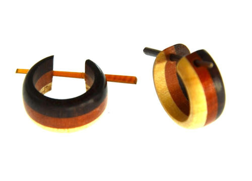 Creolen Ohrringe Holz Stick Pin 15mm hell rot schwarz - chic - net.de