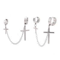 Load image into Gallery viewer, Edelstahl Creolen Helix silberfarben feine Verbinungskette Kreuz Anhänger Klippverschluss - chic - net.de
