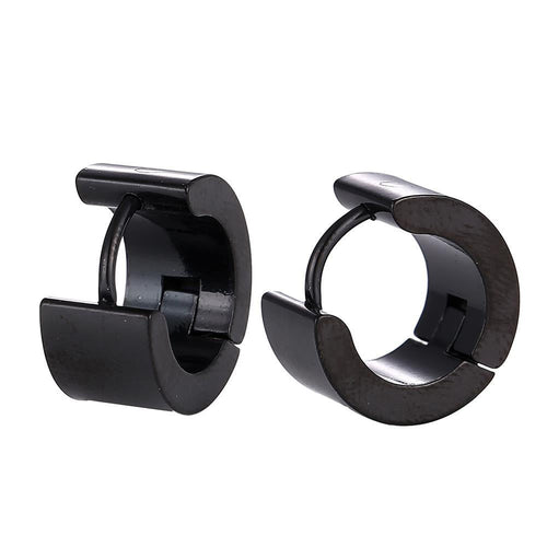 Edelstahl Creolen Ohrring Klippverschluss schlicht schwarz 10 mm - chic - net.de
