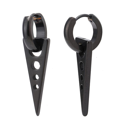 Edelstahl Creolen Ohrring schwarz Anhänger Dreieck mit Kreislöchern Klippverschluss - chic - net.de