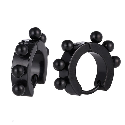 Edelstahl Creolen Ohrring schwarz Kugeln Klippverschluss - chic - net.de