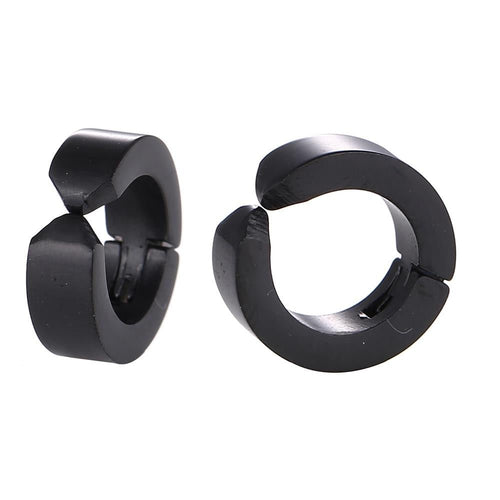Edelstahl Klippverschluss Creolen Ohrring schlicht schwarz ohne Stab 13 mm - chic - net.de
