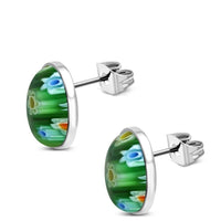 Load image into Gallery viewer, Edelstahl Ohrstecker Muranoglas grün oval 16mm Blumen - chic - net.de
