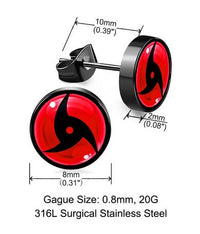 Load image into Gallery viewer, Edelstahl Ohrstecker schwarz rot 8mm Sharingan Auge
