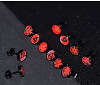 Load image into Gallery viewer, Edelstahl Ohrstecker schwarz rot 8mm Sharingan Auge
