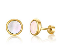 Load image into Gallery viewer, Ohrstecker Edelstahl Emaille Perlmutt Türkis Gold PVD
