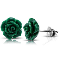 Load image into Gallery viewer, Ohrstecker Edelstahl Resin Rose Blume türkis grün gelb
