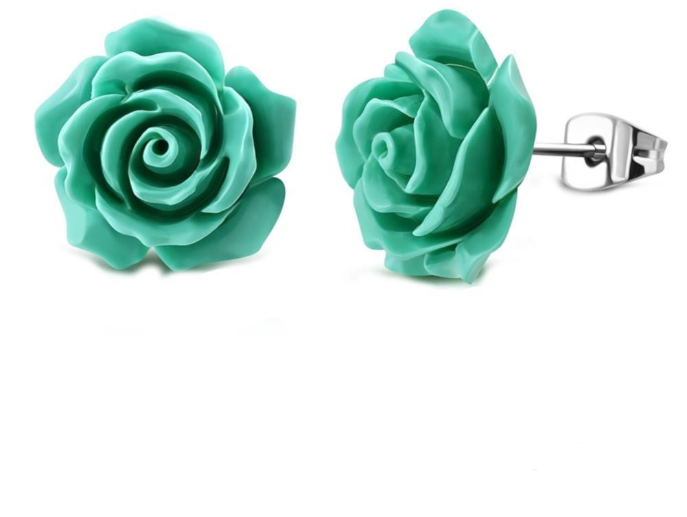 Ohrstecker Edelstahl Resin Rose Blume türkis grün gelb