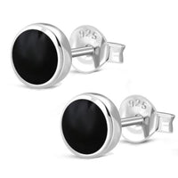 Load image into Gallery viewer, Ohrstecker 925 Silber Stein rund Opal Onyx 6mm
