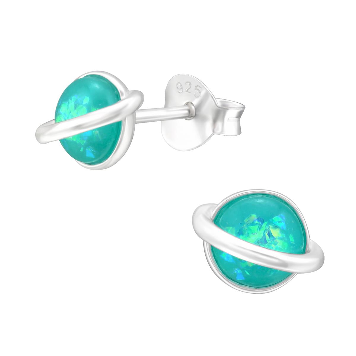 Ohrstecker 925 Sterling Silber mint Opal E-Coat Saturn